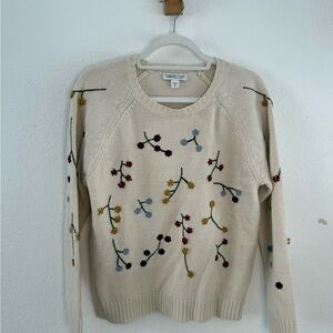 Coldwater Creek Cream Floral Embroidered Sweater